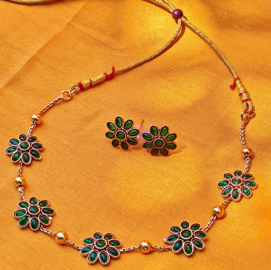 Emerald Green Floral Necklace Set